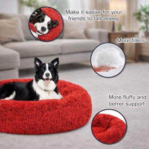 ZEXSAZONE Summer Round Donut Pet Bed for Cats and Puppies Dogs, Cozy and Plush, Raised Bedside Support, Both Sides Use Like 2 in One, Washable Sizes for Small, Medium and Large Pets (Red Medium) - Image 3