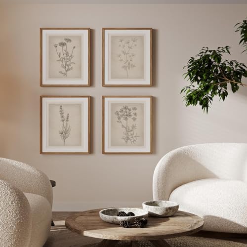 PLKMN Vintage Floral Wall Art Prints Set of 4, Neutral Boho Wildflower Pictures, Minimalist Floral Decor for Bathroom, Kitchen, Farmhouse, 8x10 Inch, Unframed - Image 2