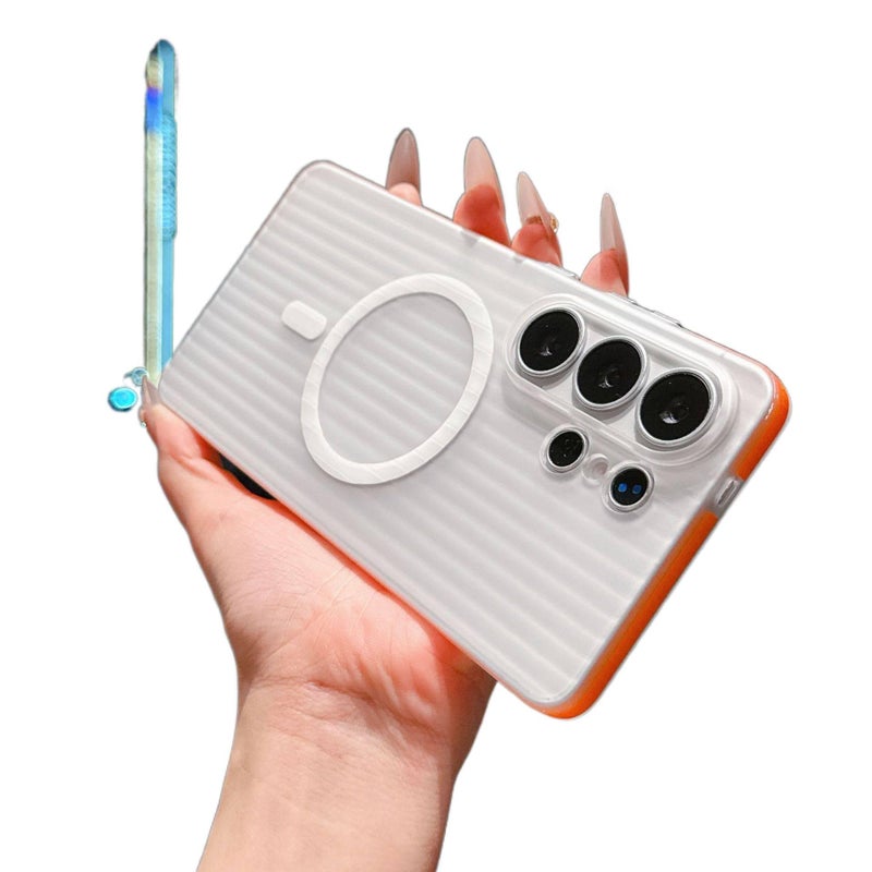 غطاء MagSafe بAcrylic باللون أزرق من الأكريليك لـ Samsung Galaxy S24 Ultra مع شريط مضاد للانزلاق مموج ومغناطيسي بلوري مع مضاد لبصمات الأصابع مع مغناطيس قوي للاستخدام المنزلي - Image 3
