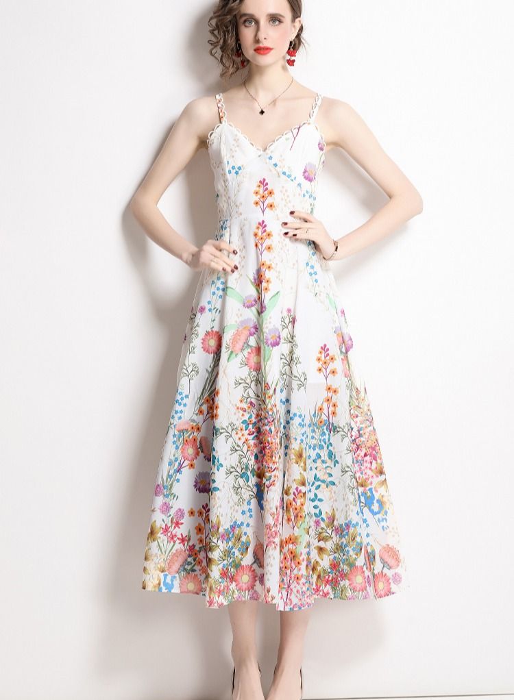 High Waist Split Print Long Dress - Image 1
