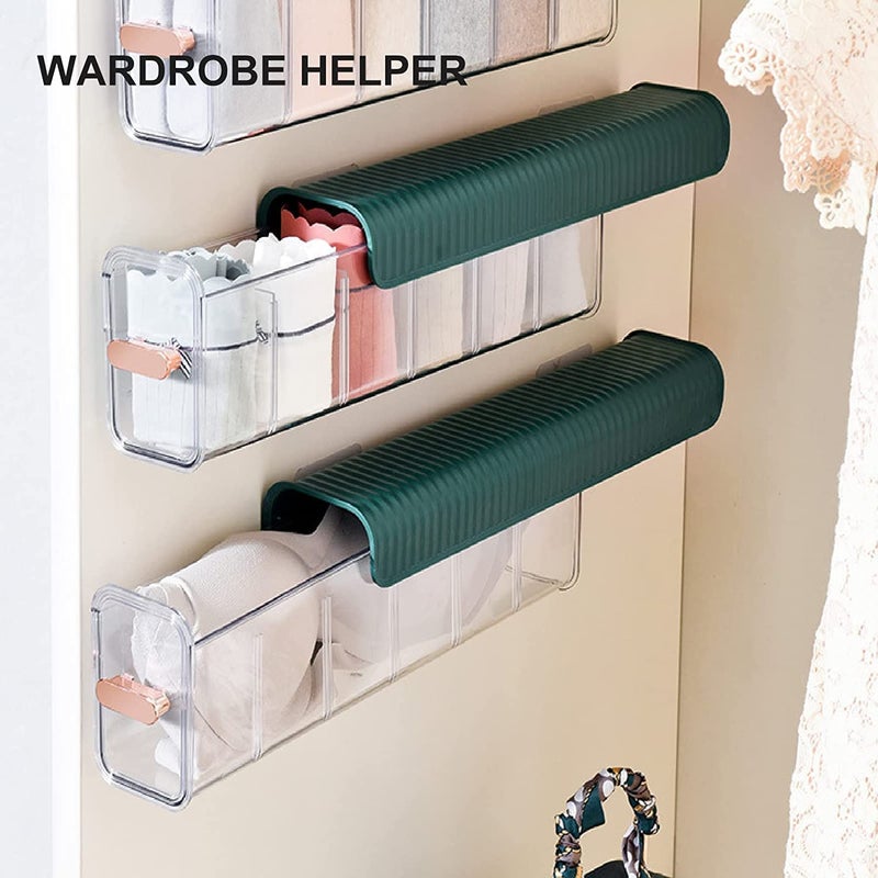 COFIEX COFIEX Wall Mounted Socks and Undergarment Organizer with 5Grids Transparent Storage Box for Wardrobe Bra Panty Data Cable and Spices Organization Quirk Drawer Organizer for Women1PIS - Image 3