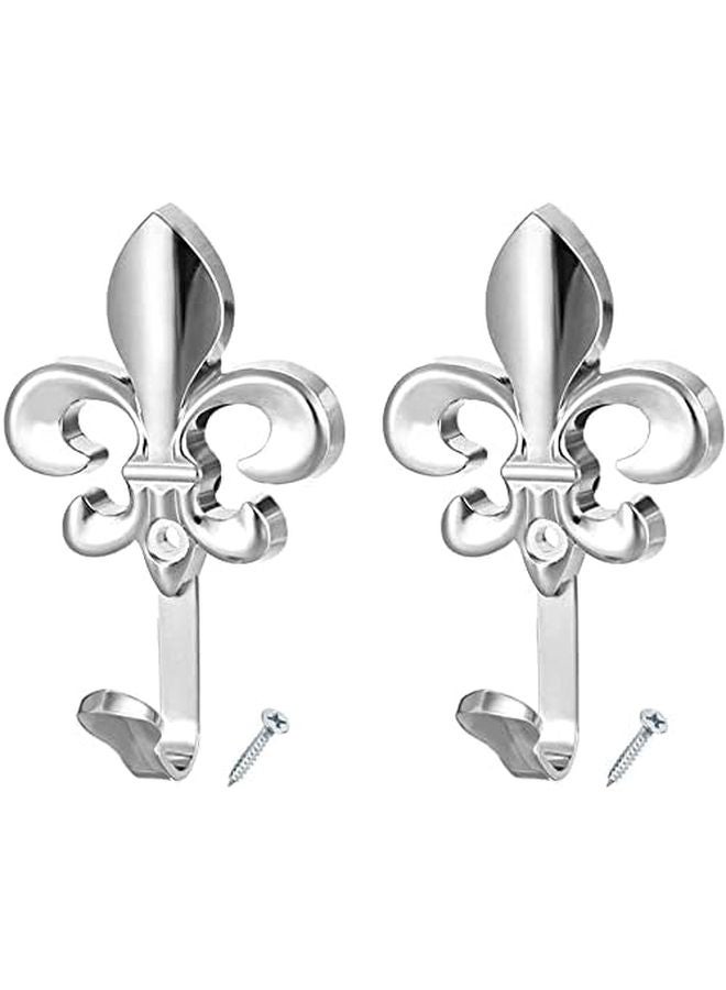 2 Pcs Silver Tone Zinc Alloy Wall Mounted Hooks For Robe And Clothes Hanger - Image 1