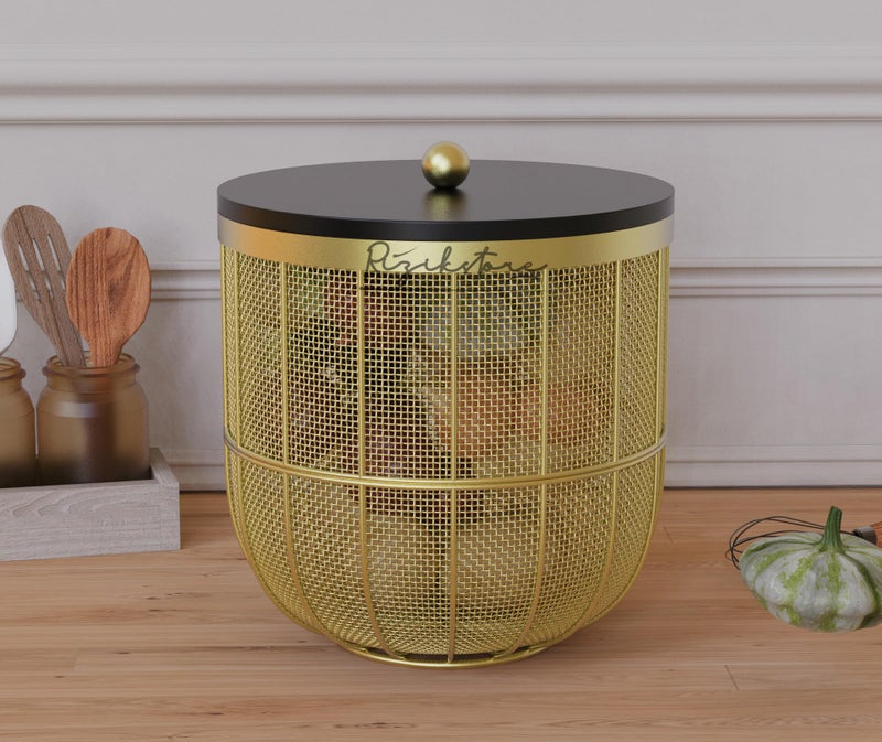 RIZIK STORE® Modern Metal Fruit Basket/Bowl with Lid – Perfect for Fruits, Vegetables, and Home Décor, Durable Design, 22x24cm (Gold) - Image 3