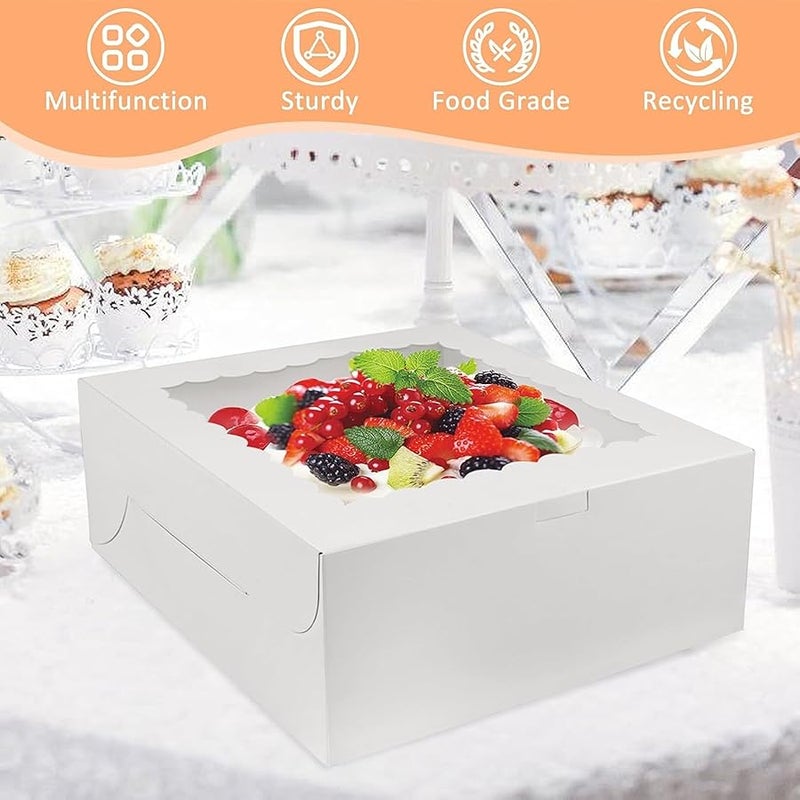 Rindion 3pcs 10x10x4.5 Inches Cake Boxs, Disposable Bakery Boxes with Window, White Square Bakery Boxes for Cakes, Donuts, Cookies, Chocolate, Pies, Wedding, Birthday, Party - Image 5