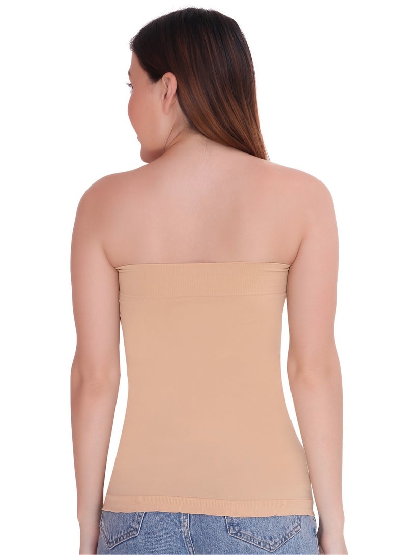 Glamroot Women's Strapless Stretchable Long Bandeau Tube Top Camisole, Pack Of 2, Beige/White - Image 4
