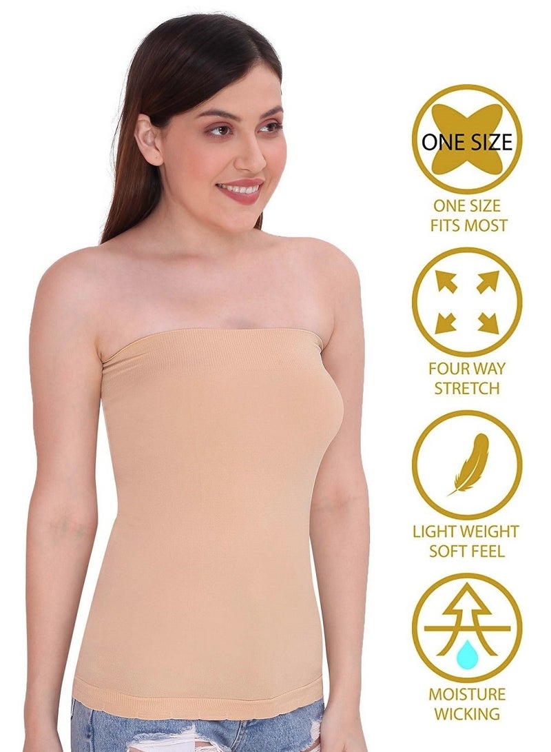 Glamroot Women's Strapless Stretchable Long Bandeau Tube Top Camisole, Pack Of 2, Beige/White - Image 3