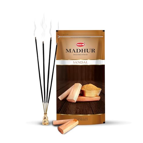 Hem Madhur Sandal Incense Sticks | Soothing Sandalwood Aroma for Puja, Meditation & Home Ambiance | Long-Lasting Fragrance | Burns 35-40 Min | Approx. 100 Sticks | Resealable Zip Pouch | 135 gm Pack - Image 1