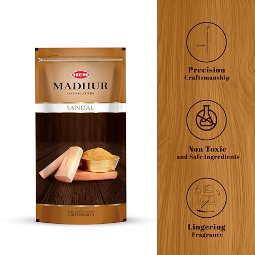 Hem Madhur Sandal Incense Sticks | Soothing Sandalwood Aroma for Puja, Meditation & Home Ambiance | Long-Lasting Fragrance | Burns 35-40 Min | Approx. 100 Sticks | Resealable Zip Pouch | 135 gm Pack - Image 5