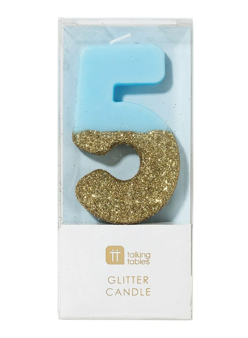 Talking Tables Blue & Gold Glitter Number Candle - 5