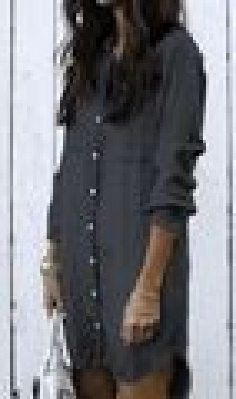 M3033# New European and American foreign trade women's clothing cross-border fashion fringed denim mid-length shirt women black M - Image 4