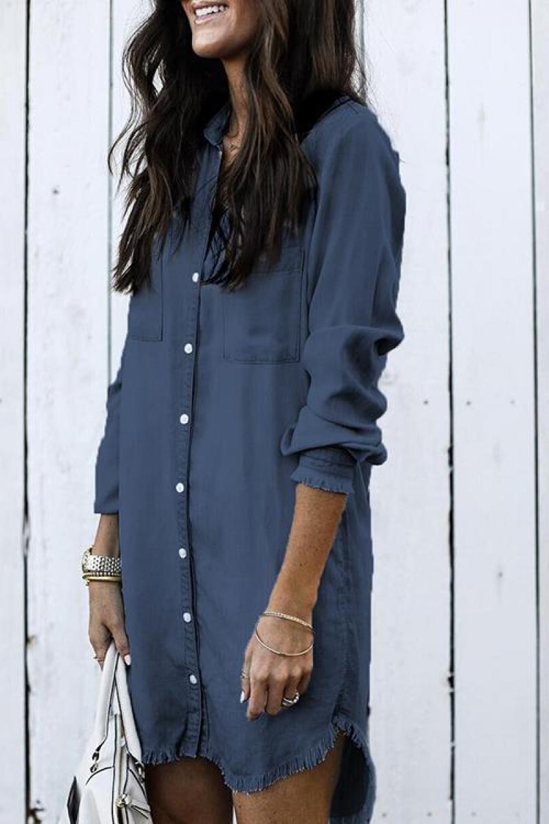 M3033# New European and American foreign trade women's clothing cross-border fashion fringed denim mid-length shirt women black M - Image 3