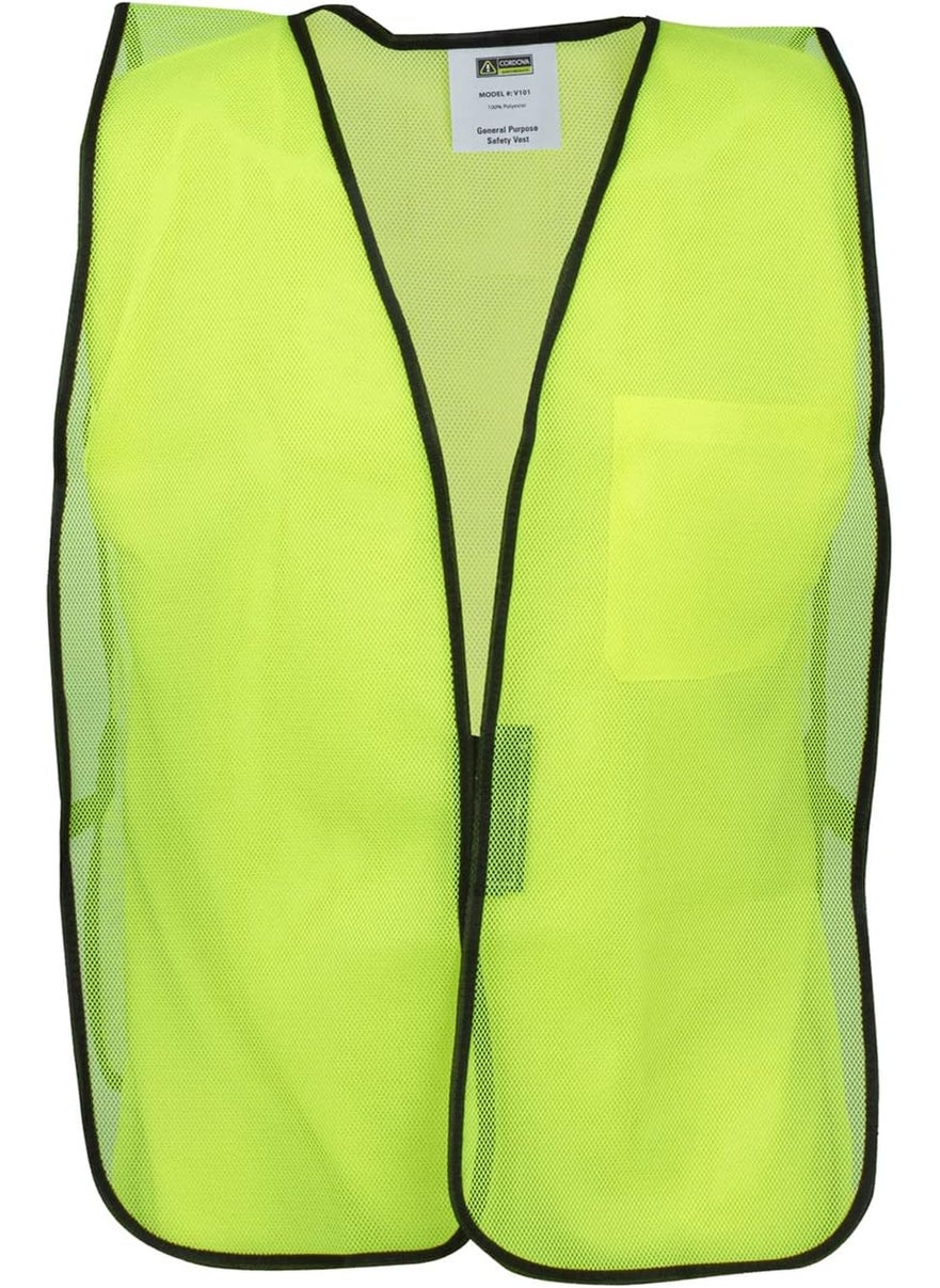 Cordova Cordova V101 General Purpose Type O NonRated Lime Mesh Vest Hook  Loop Closure No Reflective Tape One Size Fits Most 10Pack  - Image 1