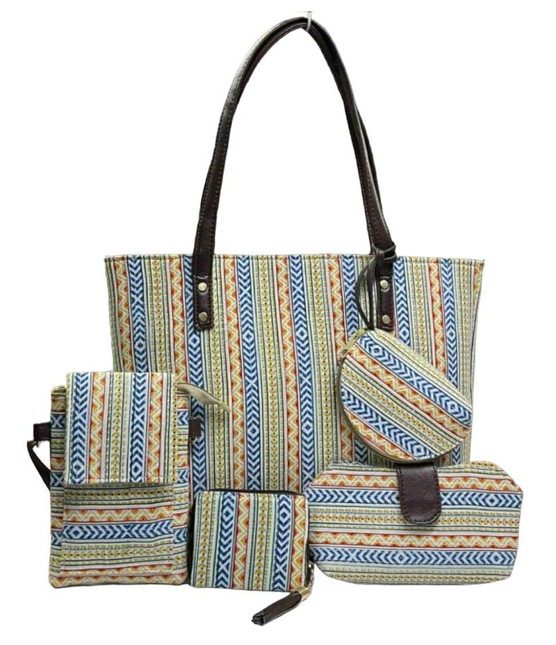 SHIVKARI Women's Ladies Traditional Ikkat Cotton 5-Piece Combo Bag - Extra Spacious Multicolor Shoulder & Handbag - Image 1