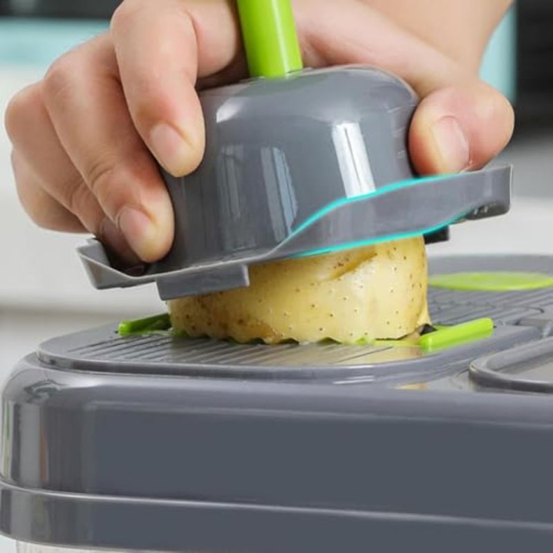 All-In-1 Veggie Prep Station with Built-In Cutting Board, Vegetable Chopper with Blades-Mandoline Slicer-Salad Onion Potatoe Dicer Cutter, Cheese Grater-Stainless Steel Pro Food Chopper with Container - Image 4
