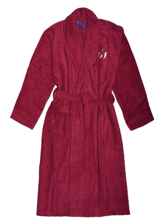 Banotex Soft cotton bathrobe with a pocket and a distinctive waist belt in an elegant design, burgundy color, size 4XL  - Image 1