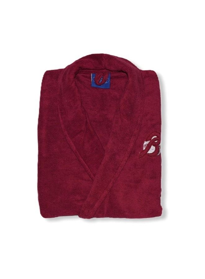 Banotex Soft cotton bathrobe with a pocket and a distinctive waist belt in an elegant design, burgundy color, size 4XL  - Image 2