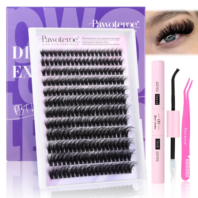 Lash Extension Kit Lash Clusters 80D Full DIY Cluster Eyelash Extension Kit 1020mm Individual Lashes Mink with Lash Bond and Seal Lash Tweezers for Self Application Mink 80D1020mm Kit