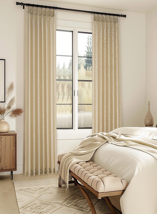 Topfinel Pinch Pleated Curtains 90 Inches Long 2 Panels Set,Beige Semi Sheer Cotton Blend Linen Burlap Farmhouse Modern Light Filtering Curtain Drapes for Living Room Bedroom,40x90 inch Length - Image 5