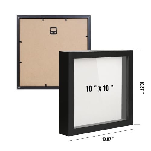 QDSSDECO 10"x10" Shadow Boxes Display Cases with Soft Linen Back Deep Wood Glass 3D Shadow Box Set for Wall and Tabletop Baby Sports, 2 Pack Black - Image 5