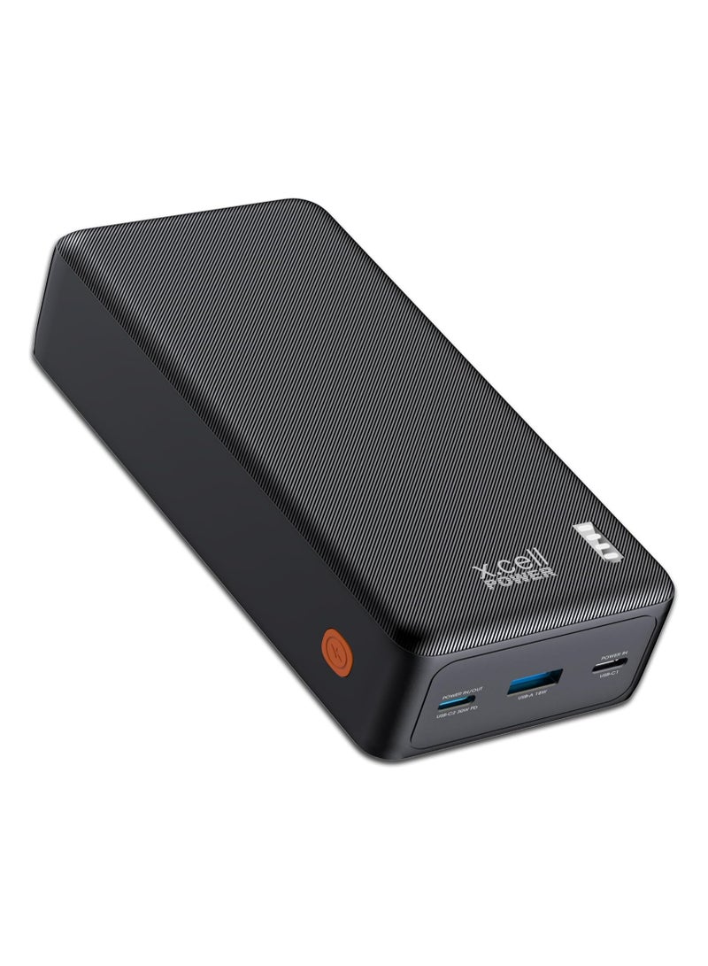 Xcell بنك طاقة Xcell بسعة 30,000 مللي أمبير | 30 واط USB-C PD + 18 واط USB-A | شحن مزدوج المدخلات | محطة طاقة محمولة عالية السعة | متوافق مع MacBook Air و iPhone وأجهزة Galaxy و iPad Pro | مناسب للطيران - أسود - Image 1