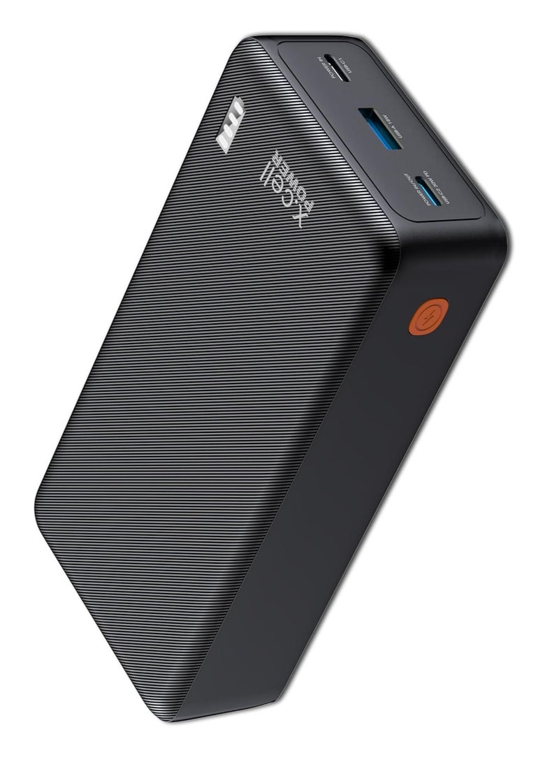 Xcell بنك طاقة Xcell بسعة 30,000 مللي أمبير | 30 واط USB-C PD + 18 واط USB-A | شحن مزدوج المدخلات | محطة طاقة محمولة عالية السعة | متوافق مع MacBook Air و iPhone وأجهزة Galaxy و iPad Pro | مناسب للطيران - أسود - Image 2