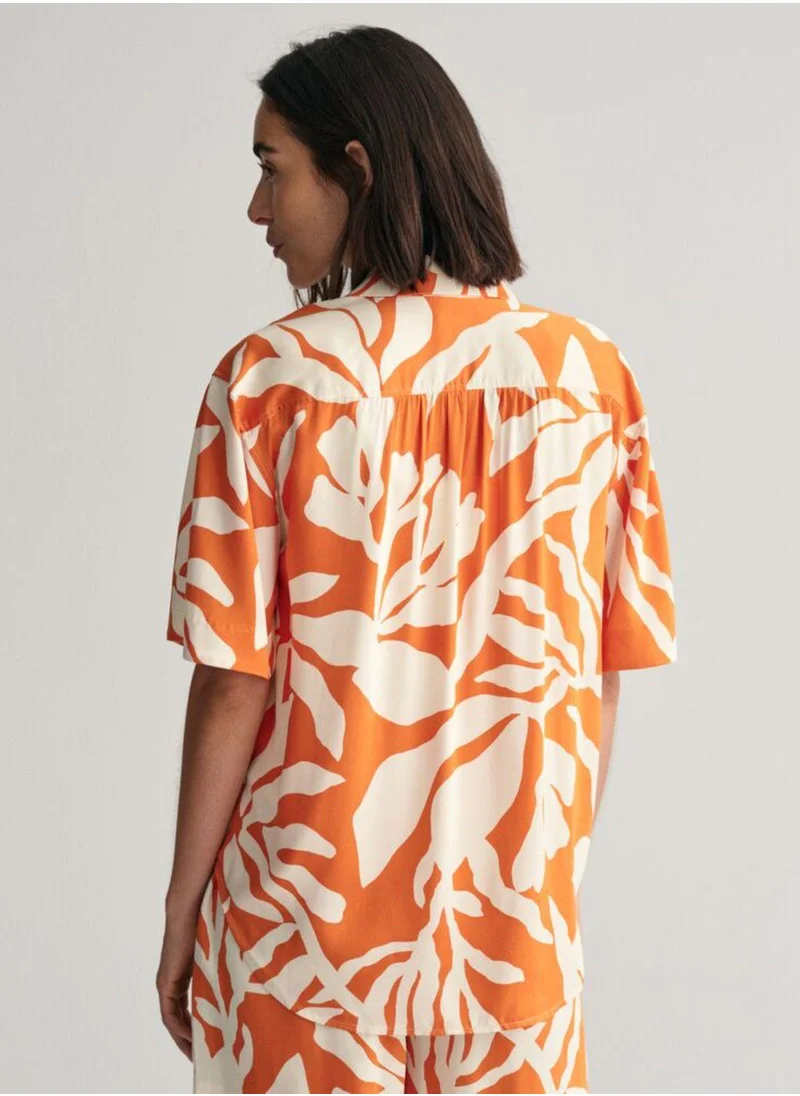 غانت Gant Relaxed Fit Palm Print Short Sleeve Shirt