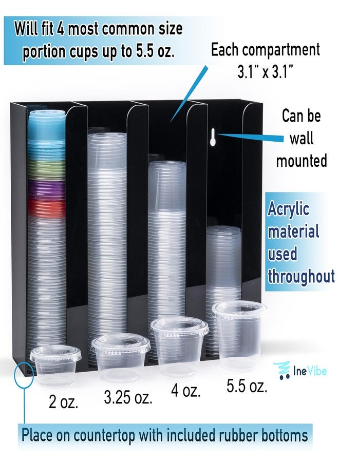 IneVibe Portion Cup and Lid Holder - 4 Compartment Acrylic Organizer for Condiment & Sauce Cups, Fits Cups 2 oz to 5.5 oz in Size, Use Dispenser on Counter or Wall Mount - Image 3