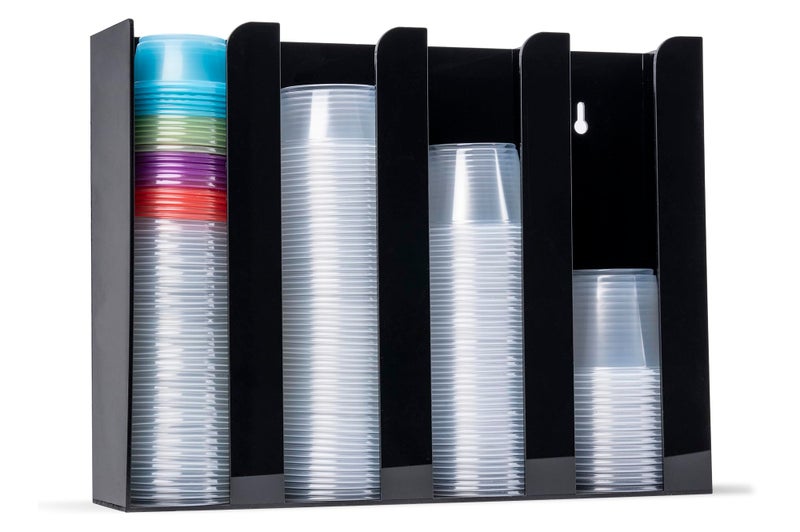 IneVibe Portion Cup and Lid Holder - 4 Compartment Acrylic Organizer for Condiment & Sauce Cups, Fits Cups 2 oz to 5.5 oz in Size, Use Dispenser on Counter or Wall Mount - Image 1