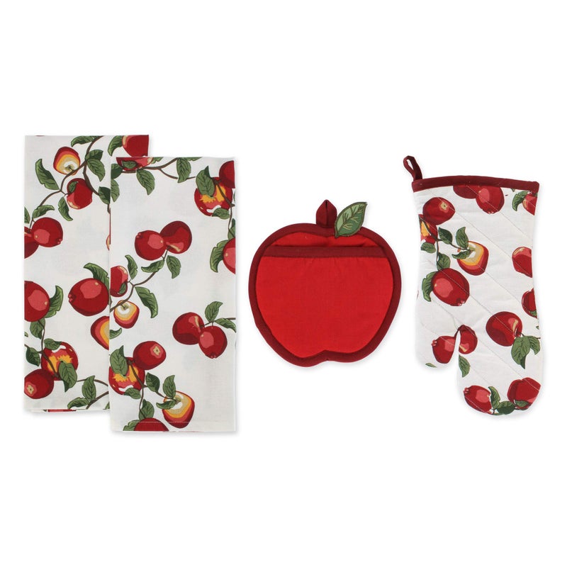 DII DII Kitchen Gift Set Collection Pot Holder Oven Mitt  2 Dish Towels Apple Orchard 4 Piece 