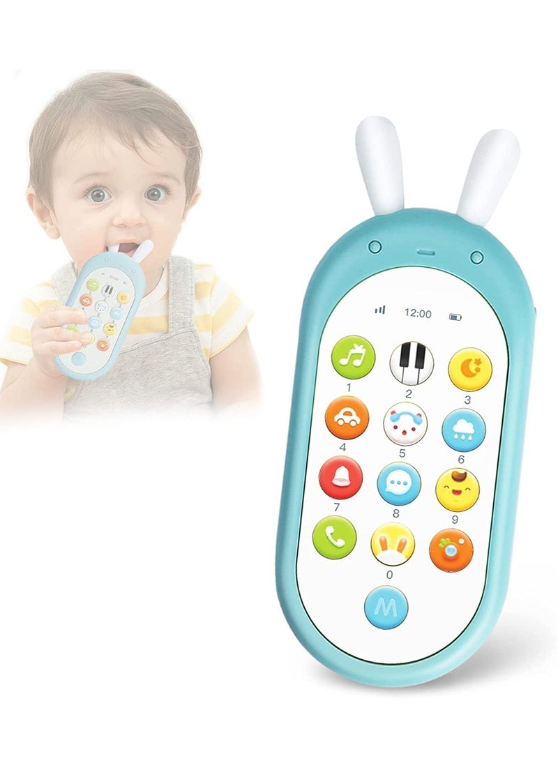 KASTWAVE Baby Early Education Toys Mobile Phone, Music Teething Glowing Toy Talking Educational Toy Birthday Gift for Preschool Children Over 6 Months Toddlers Rabbit, Blue - Image 1