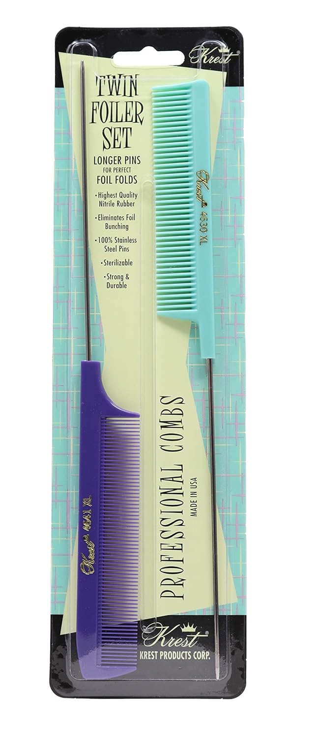 Krest Pintail Combs Weaving Foiling Fine Tooth Rattail Hair Cutting Comb Colors 2 Pc Vintage Purple  Green