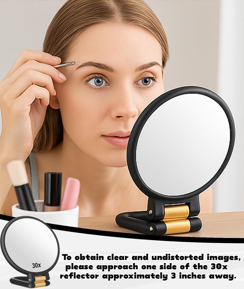 INIMAGINE 30x Magnifying Mirror, Front and Back 1x 30x Magnifying Glass with Adjustable Handle Folding Ideal for Use in Makeup (Black) - Image 3