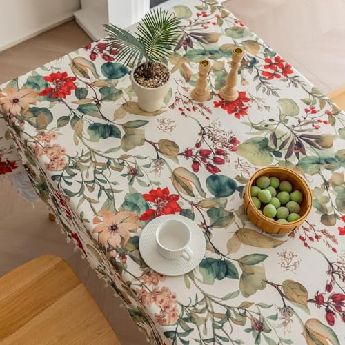 Erbnaryx Handblock Print Tablecloth for Square Tables, Vintage Flower Table Cover with Fringed Edges, Decorative Tablecloth for Kitchen and Dining Room,59"x 70" - Image 4