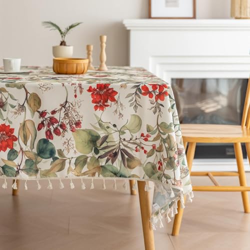 Erbnaryx Handblock Print Tablecloth for Square Tables, Vintage Flower Table Cover with Fringed Edges, Decorative Tablecloth for Kitchen and Dining Room,59"x 70" - Image 3