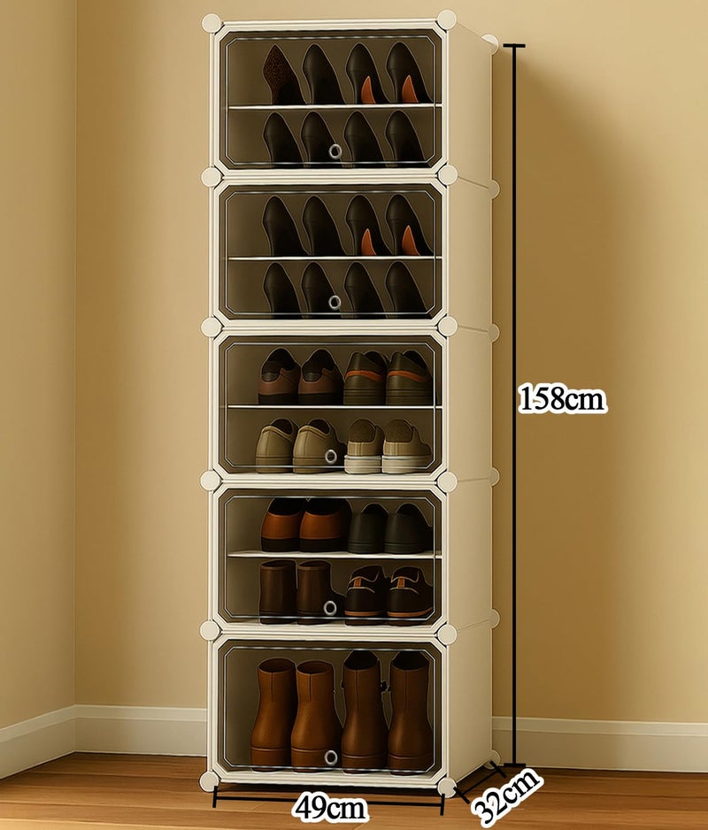 Zemic Plastic Shoe Rack for Home | 𝟓-𝐃𝐨𝐨𝐫_𝟏𝟎-𝐒𝐡𝐞𝐥𝐟 Shoe Organizer with Doors 𝐌𝐚𝐠𝐧𝐞𝐭𝐬 for Heels, Boots, Slippers Chappal Sandal Shoe Stand | DIY Multiuse 𝐖𝐡𝐢𝐭𝐞 Storage Rack - Image 2