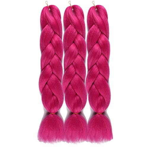 wome Pink Jumbo Braiding Hair Extension 3pcs/Lot Crochet Jumbo Braids Hair 100g/pc Hot Pink Braids Hair Synthetic Crochet Twist Braid Hair Extension for Box Braids (24Inch,Rosy) - Image 2