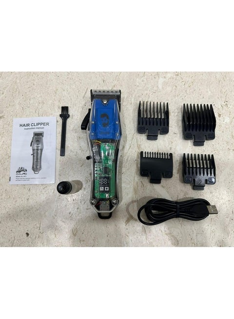 Dl 1671 Transparent Professional Hair Trimmer Rechargeable Cordless 180Min Run Time T Blade Zero With Attchment C Type Fast Charging With Led Display