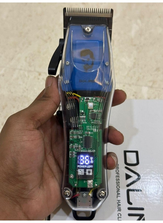Dl 1671 Transparent Professional Hair Trimmer Rechargeable Cordless 180Min Run Time T Blade Zero With Attchment C Type Fast Charging With Led Display