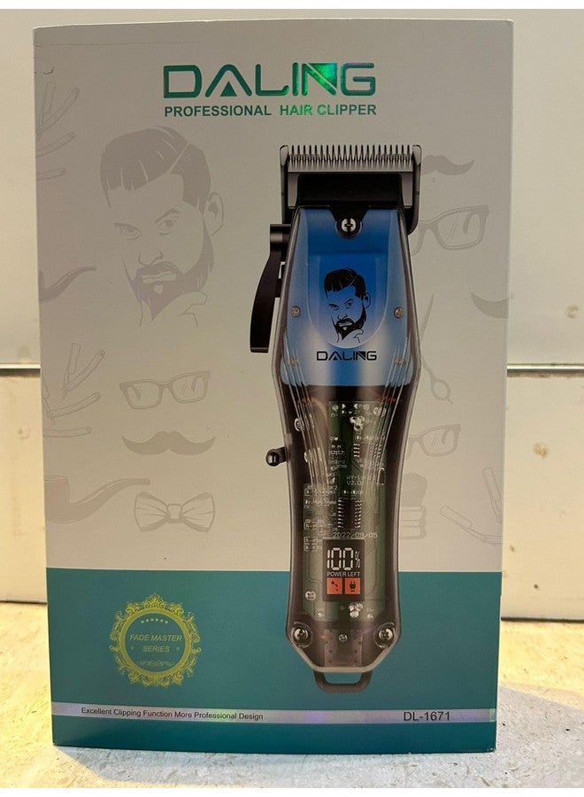 Dl 1671 Transparent Professional Hair Trimmer Rechargeable Cordless 180Min Run Time T Blade Zero With Attchment C Type Fast Charging With Led Display