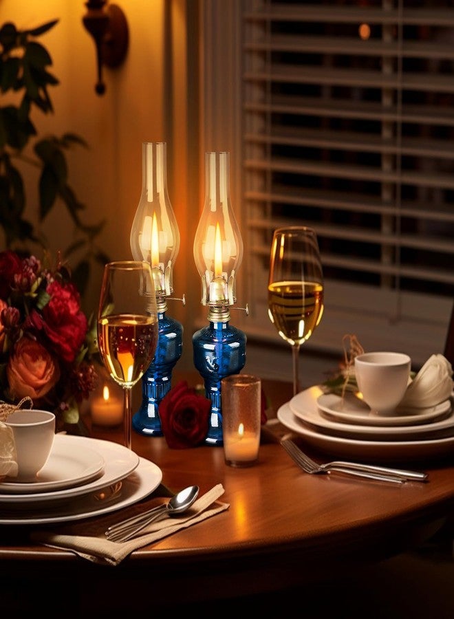 DECKALY مصباحان زيتيان داخليان بتصميم عتيق، فانوس كيروسين ريفي مع فتيل نار قابل للتعديل، فانوس زيتي لتزيين سطح الطاولة والإضاءة الطارئة، ارتفاع 12.6 بوصة (أزرق). - Image 4