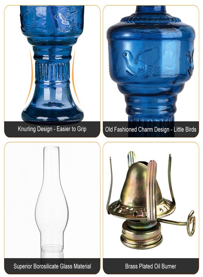DECKALY مصباحان زيتيان داخليان بتصميم عتيق، فانوس كيروسين ريفي مع فتيل نار قابل للتعديل، فانوس زيتي لتزيين سطح الطاولة والإضاءة الطارئة، ارتفاع 12.6 بوصة (أزرق). - Image 3