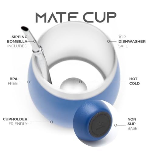 BALIBETOV Yerba Mate Kit - Includes 1 Mate Cup, 1 Straw, and 1 Thermal Flask with 2 Stoppers - The Stainless Steel Yerba Mate Gourd, Includes Lid (Blue) - Image 5