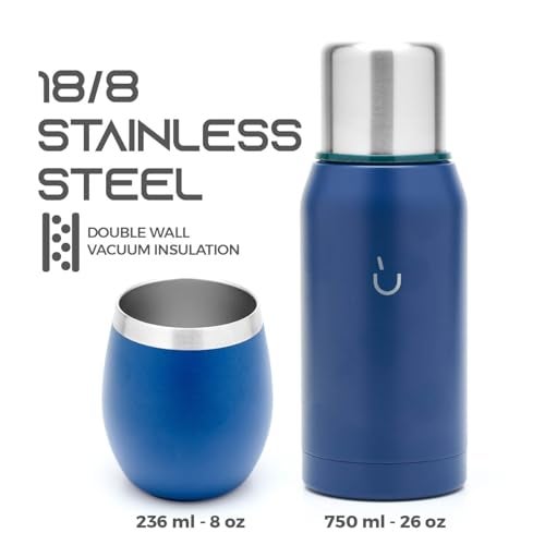 BALIBETOV Yerba Mate Kit - Includes 1 Mate Cup, 1 Straw, and 1 Thermal Flask with 2 Stoppers - The Stainless Steel Yerba Mate Gourd, Includes Lid (Blue) - Image 3