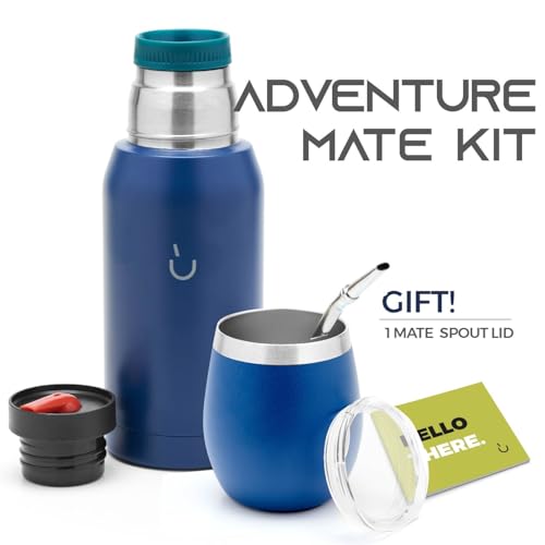 BALIBETOV Yerba Mate Kit - Includes 1 Mate Cup, 1 Straw, and 1 Thermal Flask with 2 Stoppers - The Stainless Steel Yerba Mate Gourd, Includes Lid (Blue) - Image 2