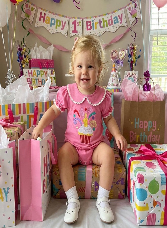 BULINGNA Baby Girl First Birthday Outfit One Cake Embroidery Bubble Sleeve Romper Jumpsuit Summer Cake Smash Clothes (Hot Pink, 12-18 Months) - Image 3
