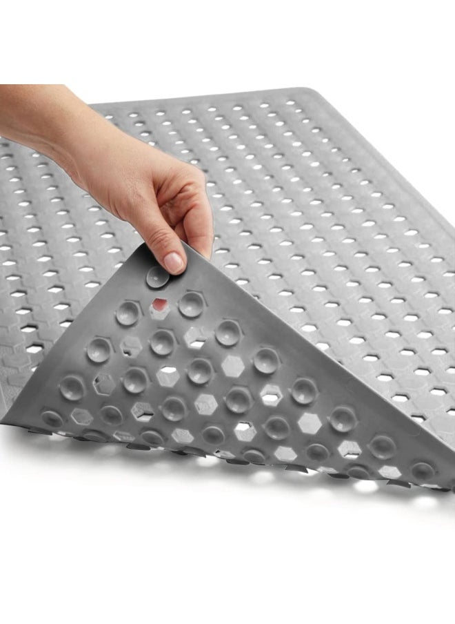 Gorilla Grip - Original Patented Bath Shower Tub Mat 35X16 Many Colors Washable Xl Size Bathroom Bathtub Mats Drain Holes Suction Cups Gray Opaque - Image 1