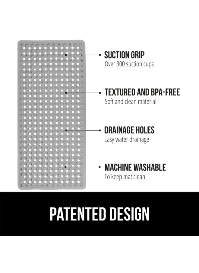Gorilla Grip - Original Patented Bath Shower Tub Mat 35X16 Many Colors Washable Xl Size Bathroom Bathtub Mats Drain Holes Suction Cups Gray Opaque - Image 1