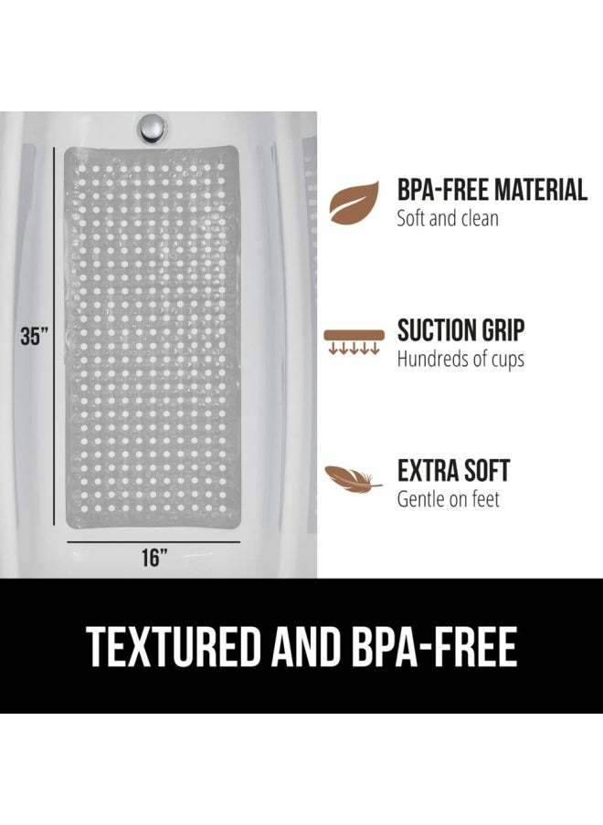 Gorilla Grip - Original Patented Bath Shower Tub Mat 35X16 Many Colors Washable Xl Size Bathroom Bathtub Mats Drain Holes Suction Cups Gray Opaque - Image 1