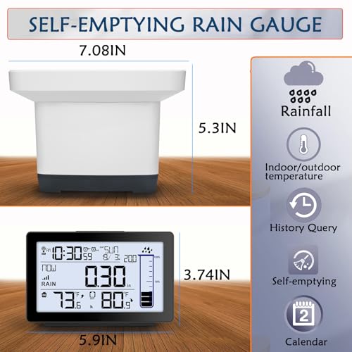 Asenron Wireless Rain Gauge Outdoor SelfEmptying Digital Rain Gauges Outdoors Best Rated Electronic Rain Measure Gauge for Garden Freeze Proof Rain Gauge with Thermometer Remote Rain Meter for Yard - Image 3