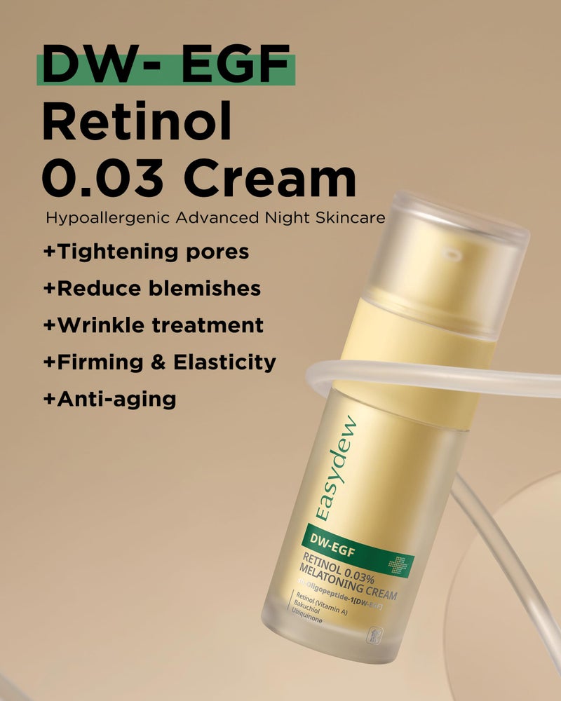 Easydew كريم EASYDEW DW-EGF ببتيد الريتينول 0.03% - كريم ليلي للريتينول للمبتدئين للعناية بالبشرة الحساسة - بشرة مشدودة، تحسين التجاعيد - علاج يومي كوري لمكافحة الشيخوخة للوجه والرقبة، 1.01 أونصة سائلة. - Image 2